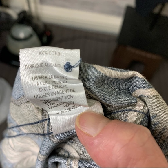 Hudson North Tropical Floral Blue Tan Casual Button Up Shirt Short Sleeves L - Picture 9 of 10